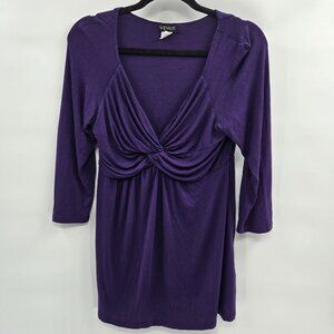 Venus Dark Purple Knotted Deep V-Neck Long Sleeved Top Size Large